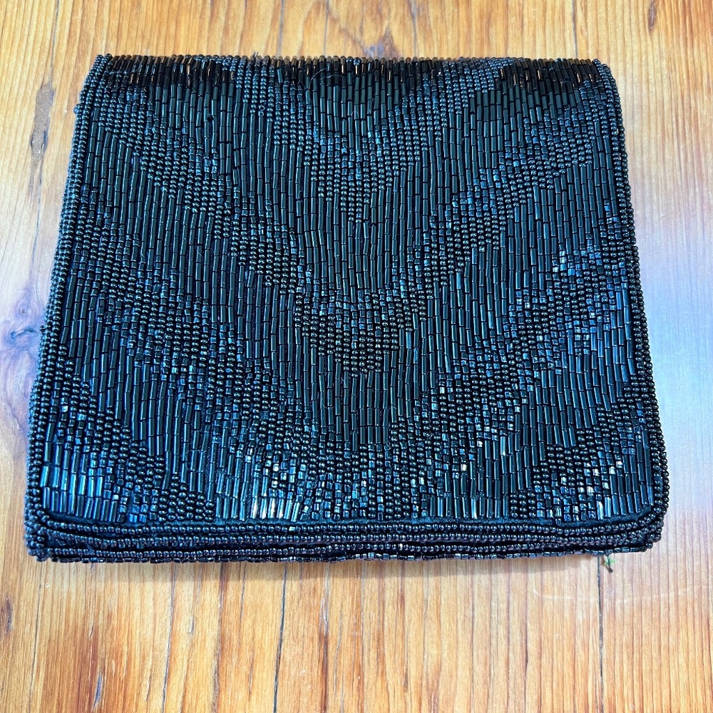 La Regale Beaded Evening Clutch w/ Beaded Chain Black‎ Women's O/S EUC